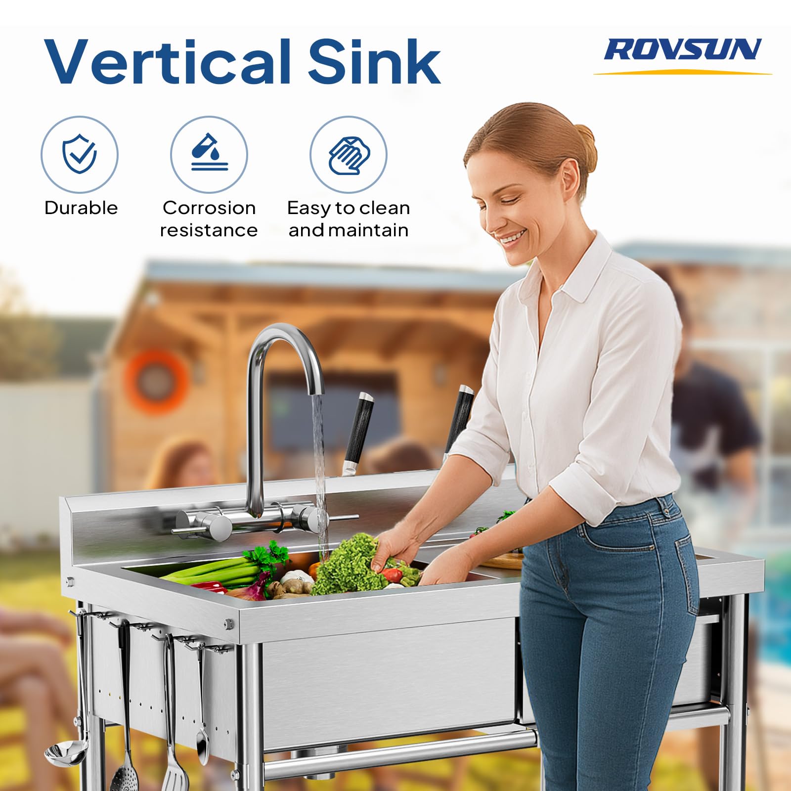 ROVSUN 36" x 21" 1 Compartment Stainless Steel Sink with Storage Drawer