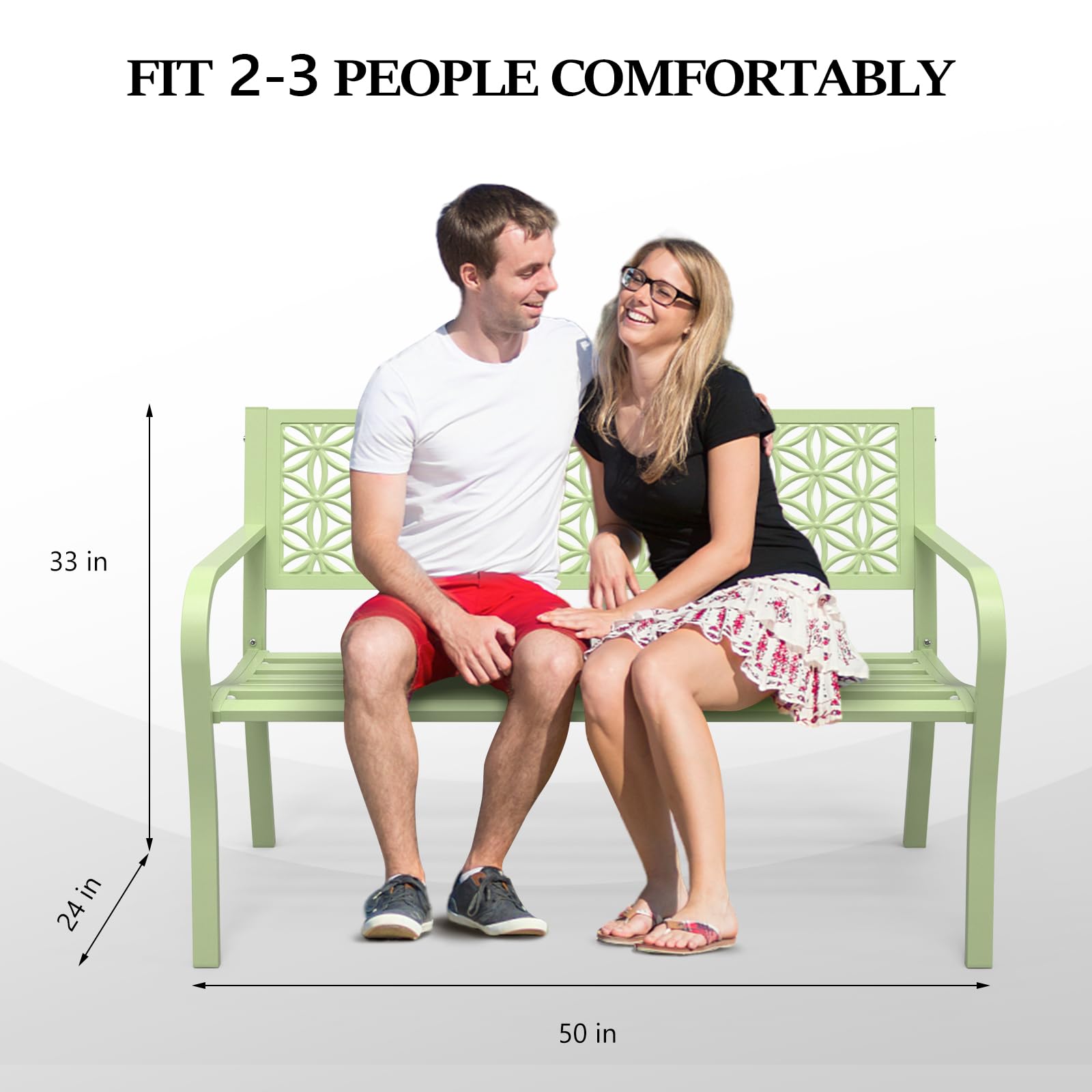 50" Outdoor Bench Metal with Floral Back Green