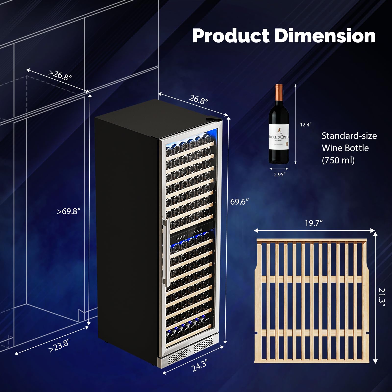 ROVSUN 160-Bottle 24" Wide Dual Zone Wine Cooler Fridge with Digital Temp Control