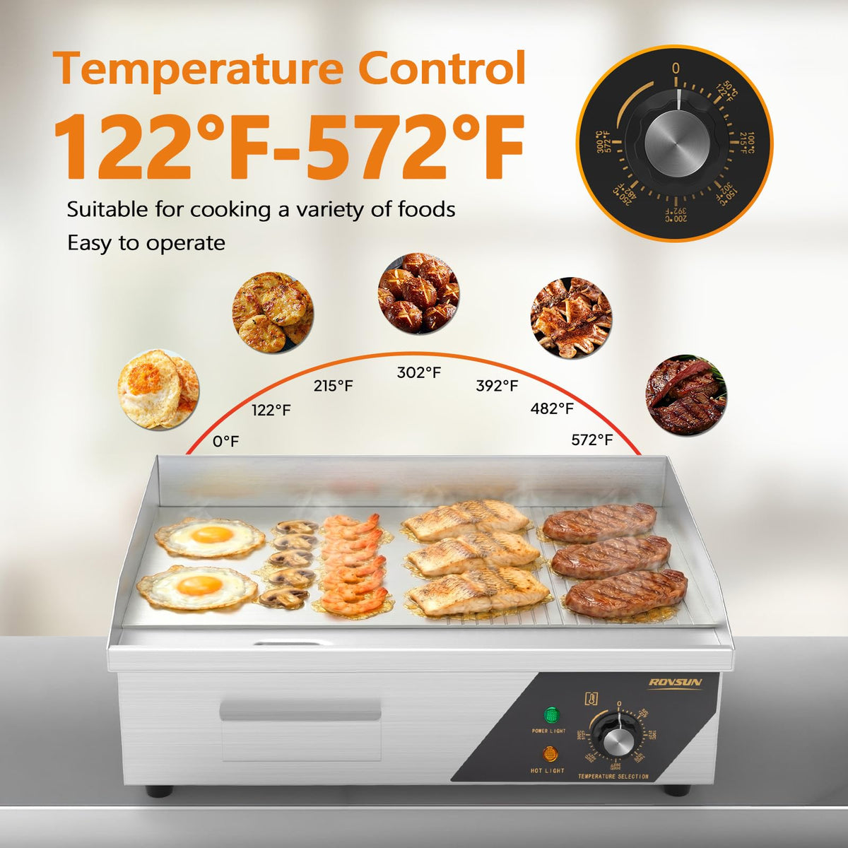 ROVSUN 22" 1600W 110V Electric Griddle Countertop with Half Flat Top Griddle