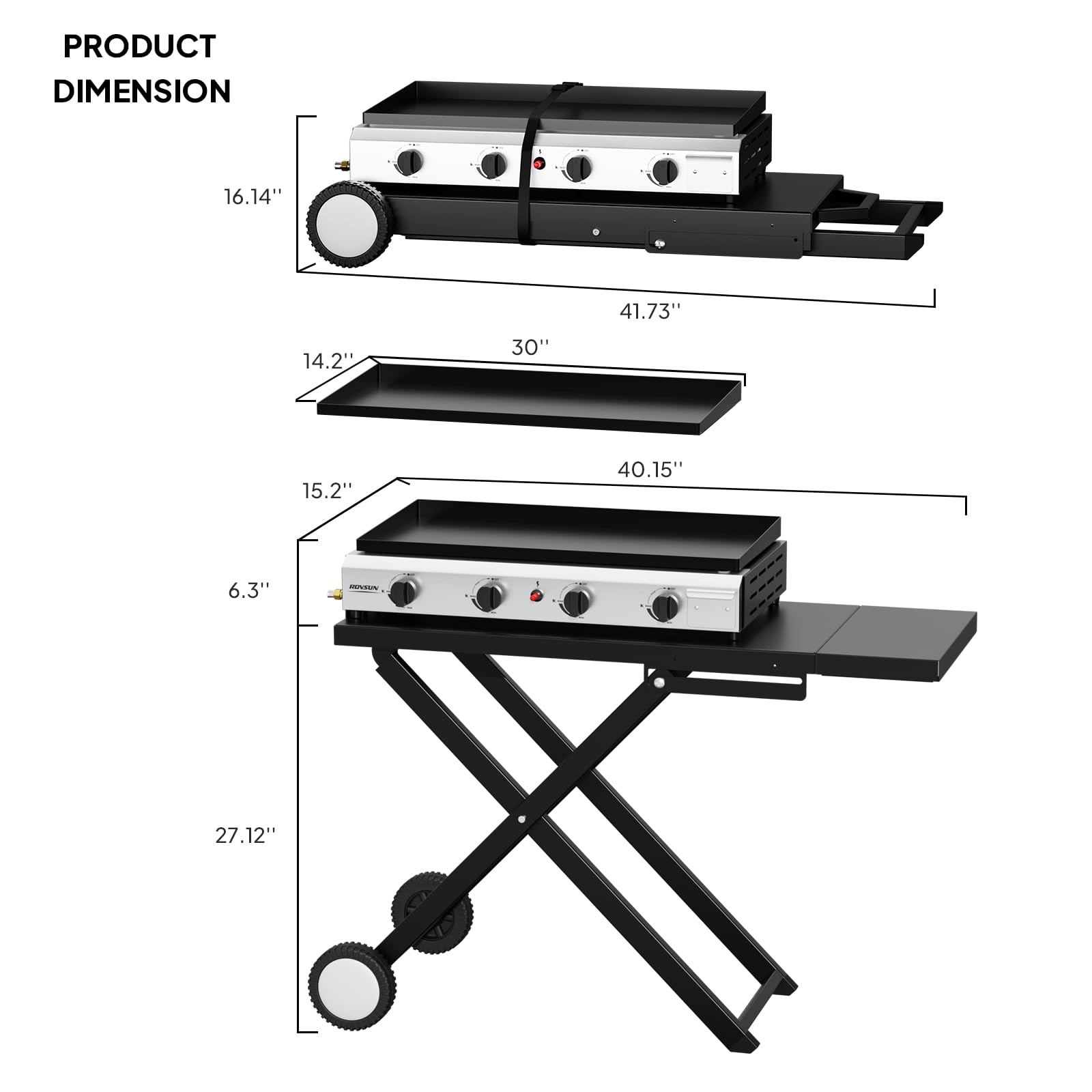 ROVSUN 4-Burner 40,000 BTU Foldable Propane Griddle with Wheels