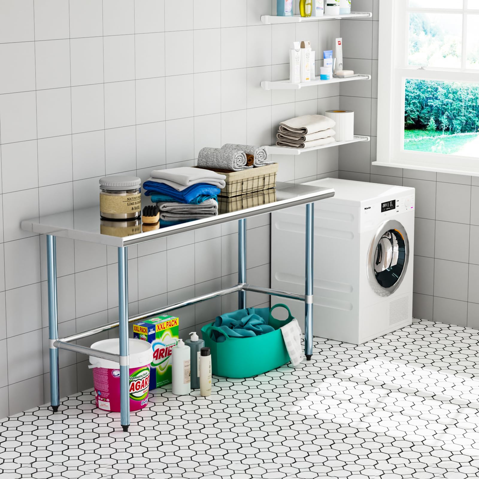 ROVSUN 60" x 24" Open Base Stainless Steel Work Table