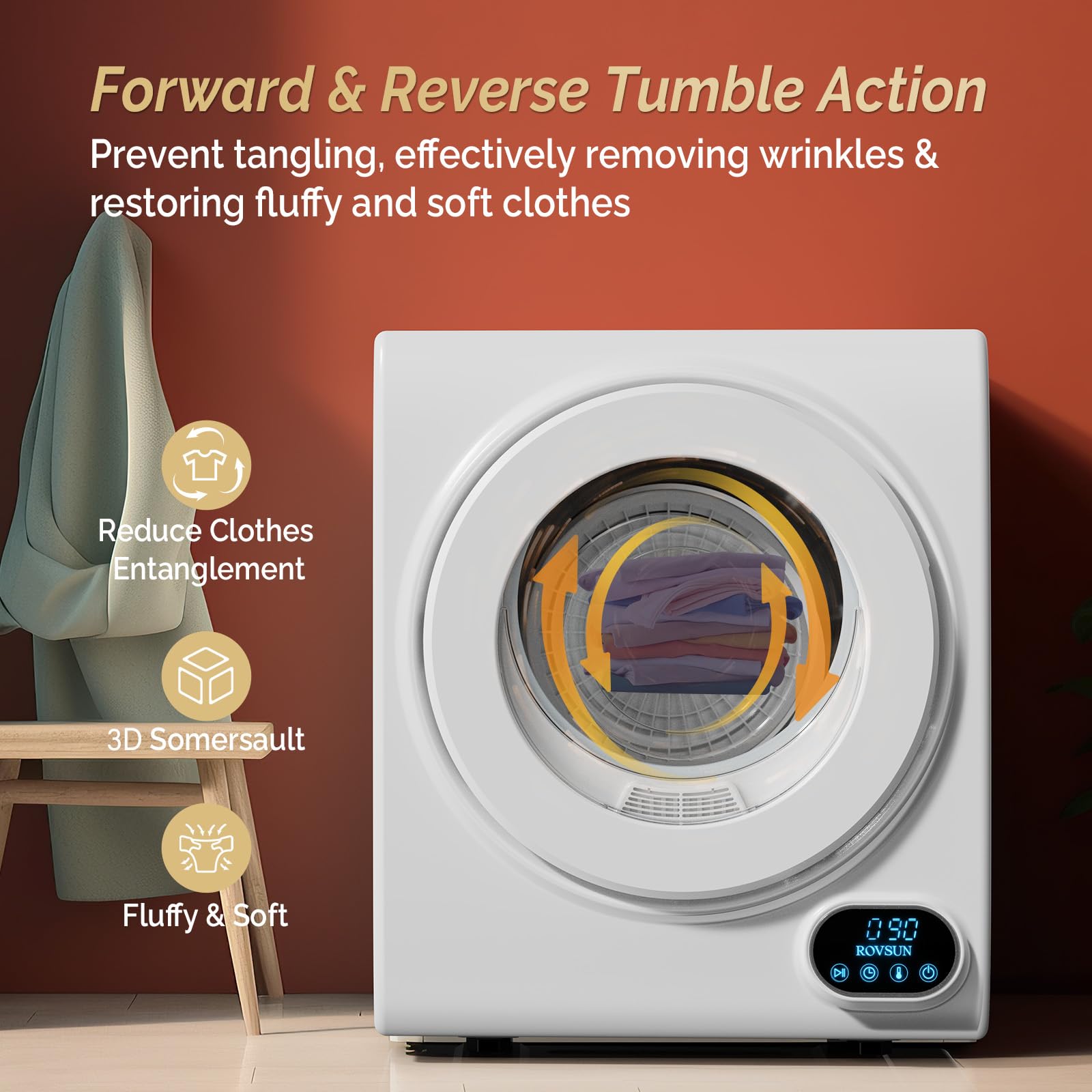 ROVSUN 1.5 Cu.Ft. 850W 110V Tumble Clothes Dryer with LCD Touch Panel