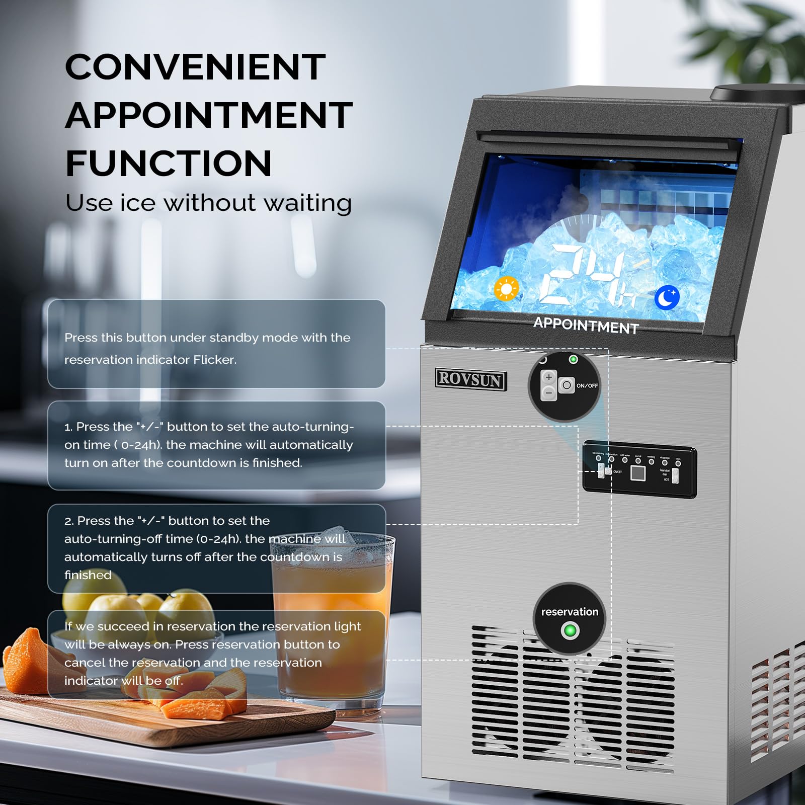 ROVSUN 14" 110 lbs Air Cooled Ice Machine Countertop
