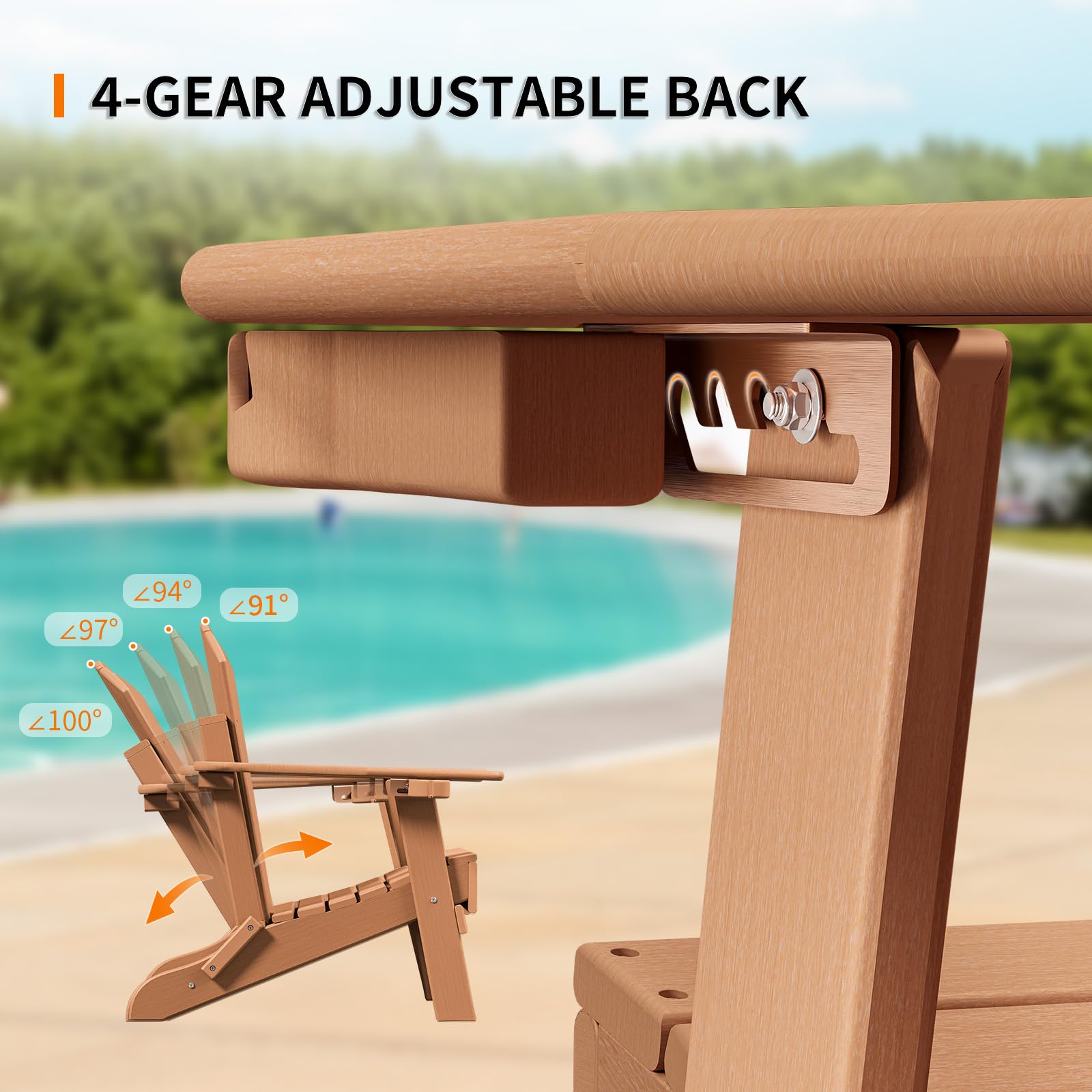 Plastic Folding HDPE Adirondack Chairs with Retractable Footrest Teak