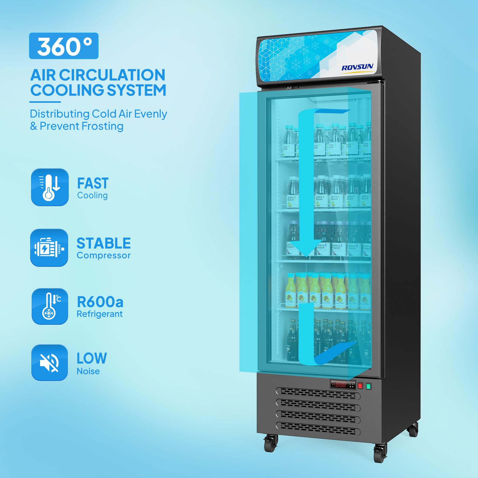 ROVSUN 25" 17 Cu.Ft. Black Glass Door Merchandising Refrigerator
