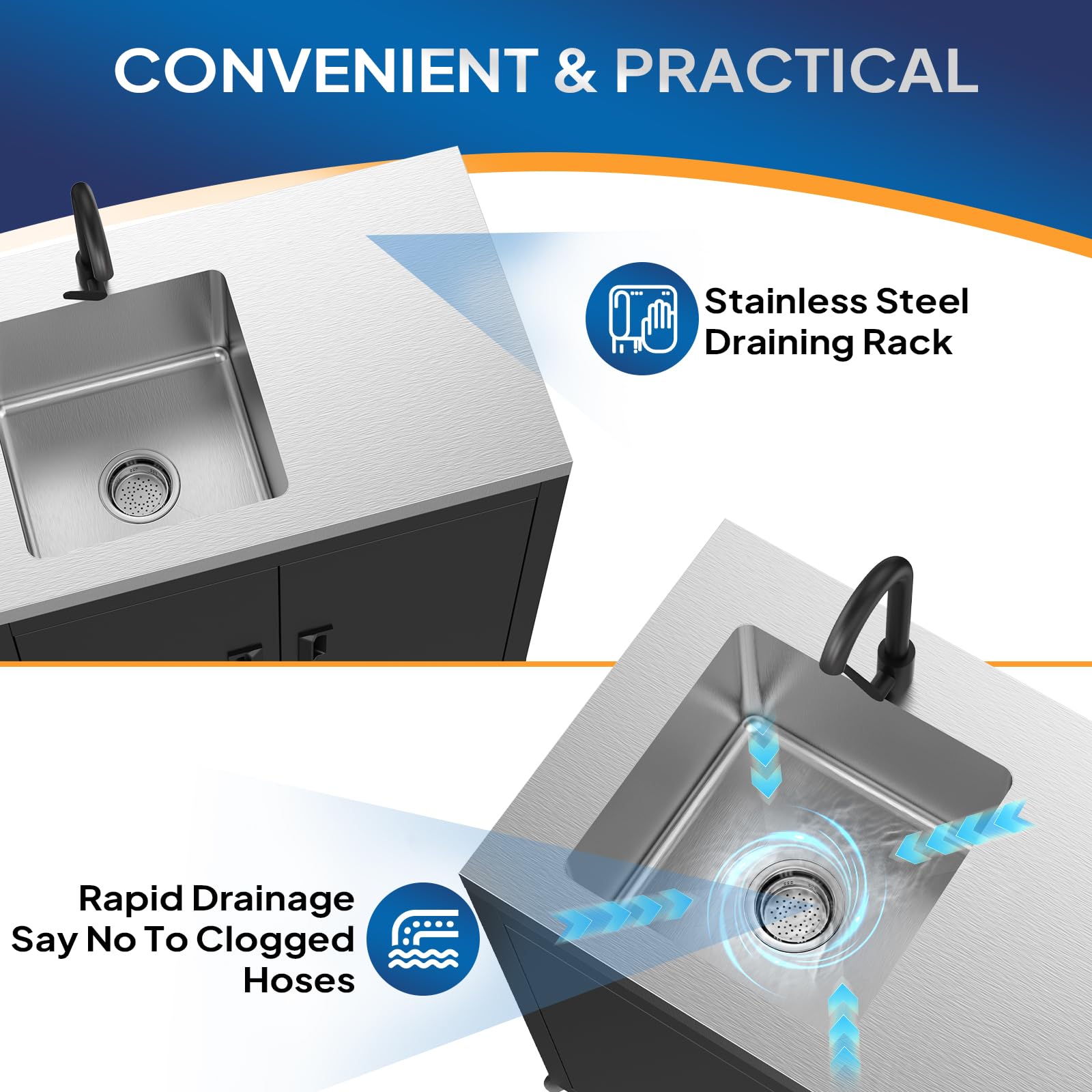 ROVSUN 35" x 20" Stainless Steel Utility Sink with Cabinet