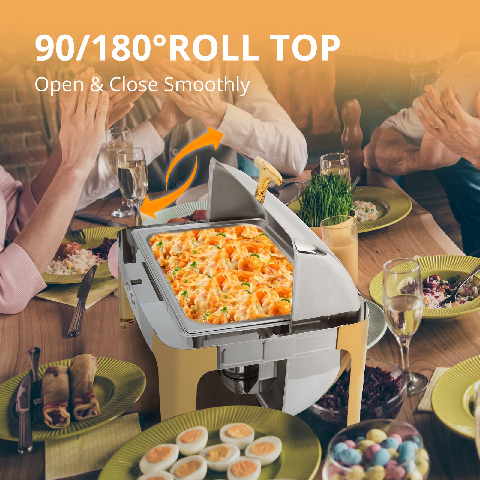 ROVSUN 9 QT Roll Top Rectangle Silver Gold Chafing Dish Buffet Set