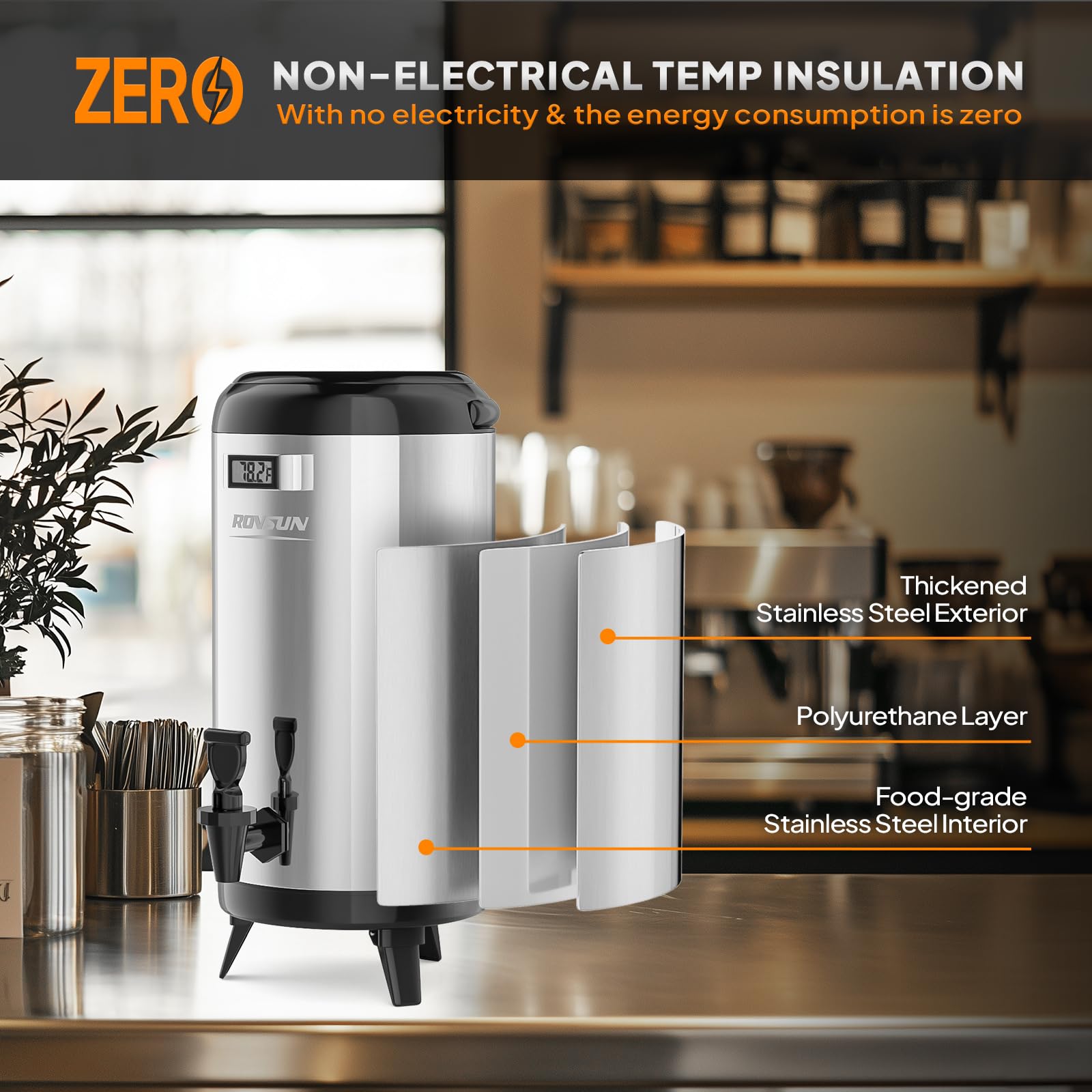 ROVSUN 3.2 Gallon Stainless Steel Insulated Beverage Dispenser Silver