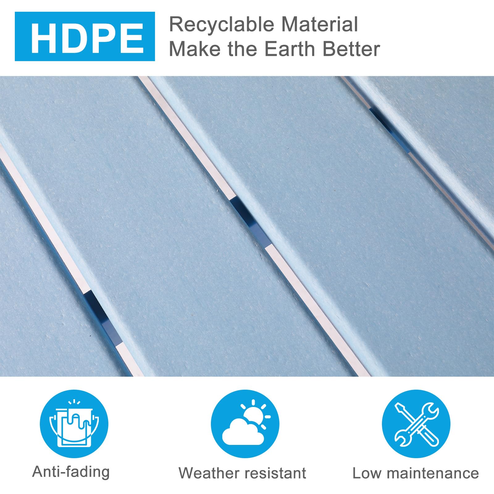 47" HDPE Outdoor Bench with Metal Legs Blue