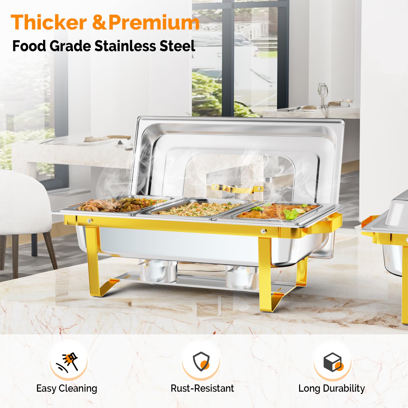 ROVSUN 9 QT Chafing Dish Buffet Set with Glass Lid, Folding Frame & 3 1/3 Size Pan