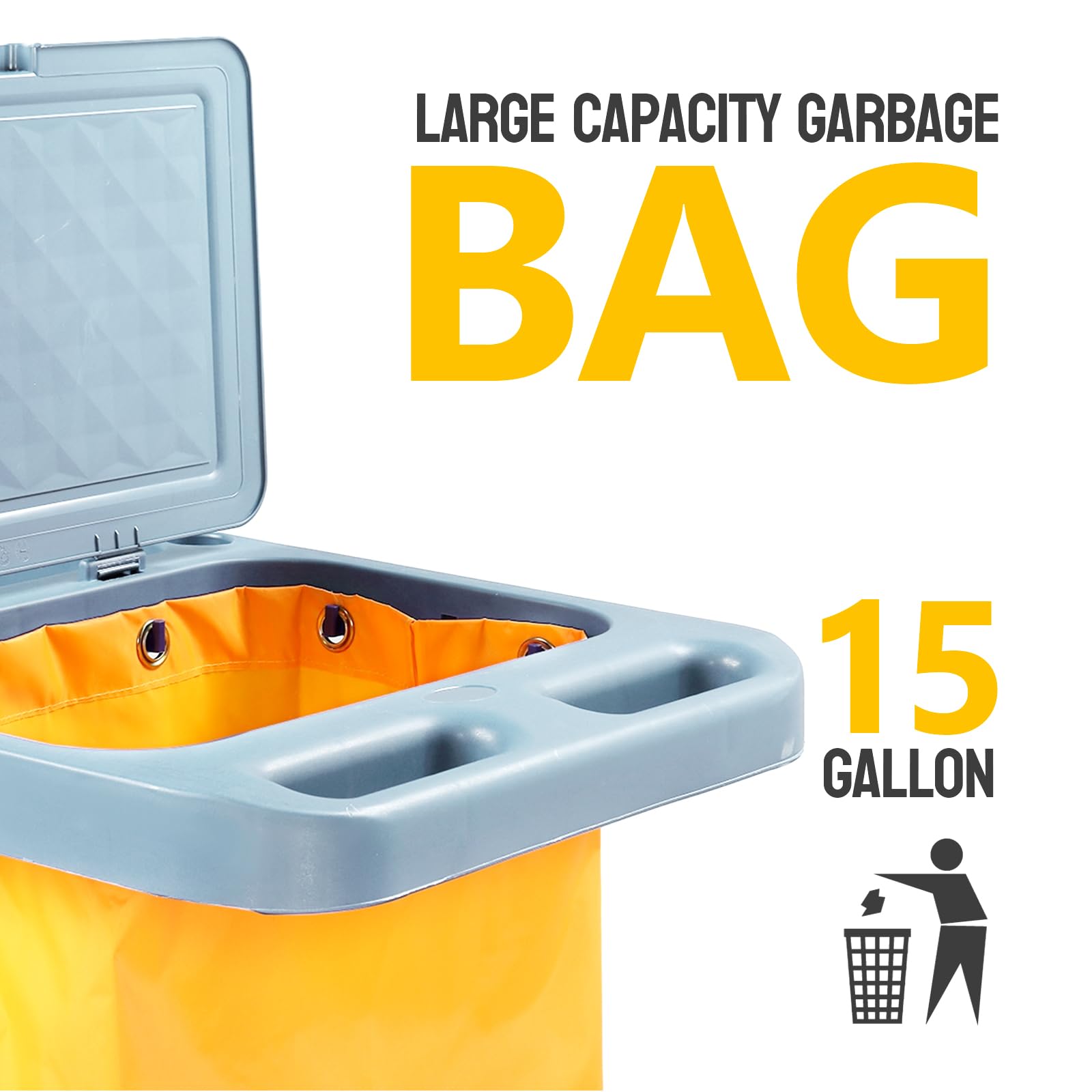 3-Tier 500 LBS Capacity Janitorial Cart with 22 Gallon Bag Blue