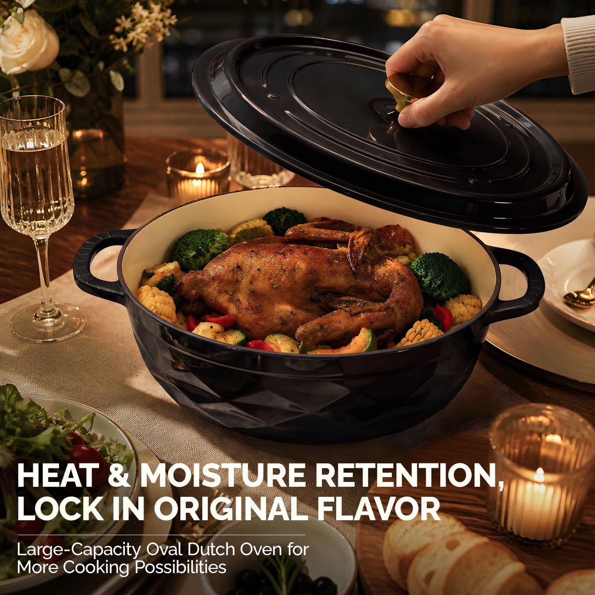 ROVSUN 7.5 QT Oval Enameled Cast Iron Dutch Oven Pot Black