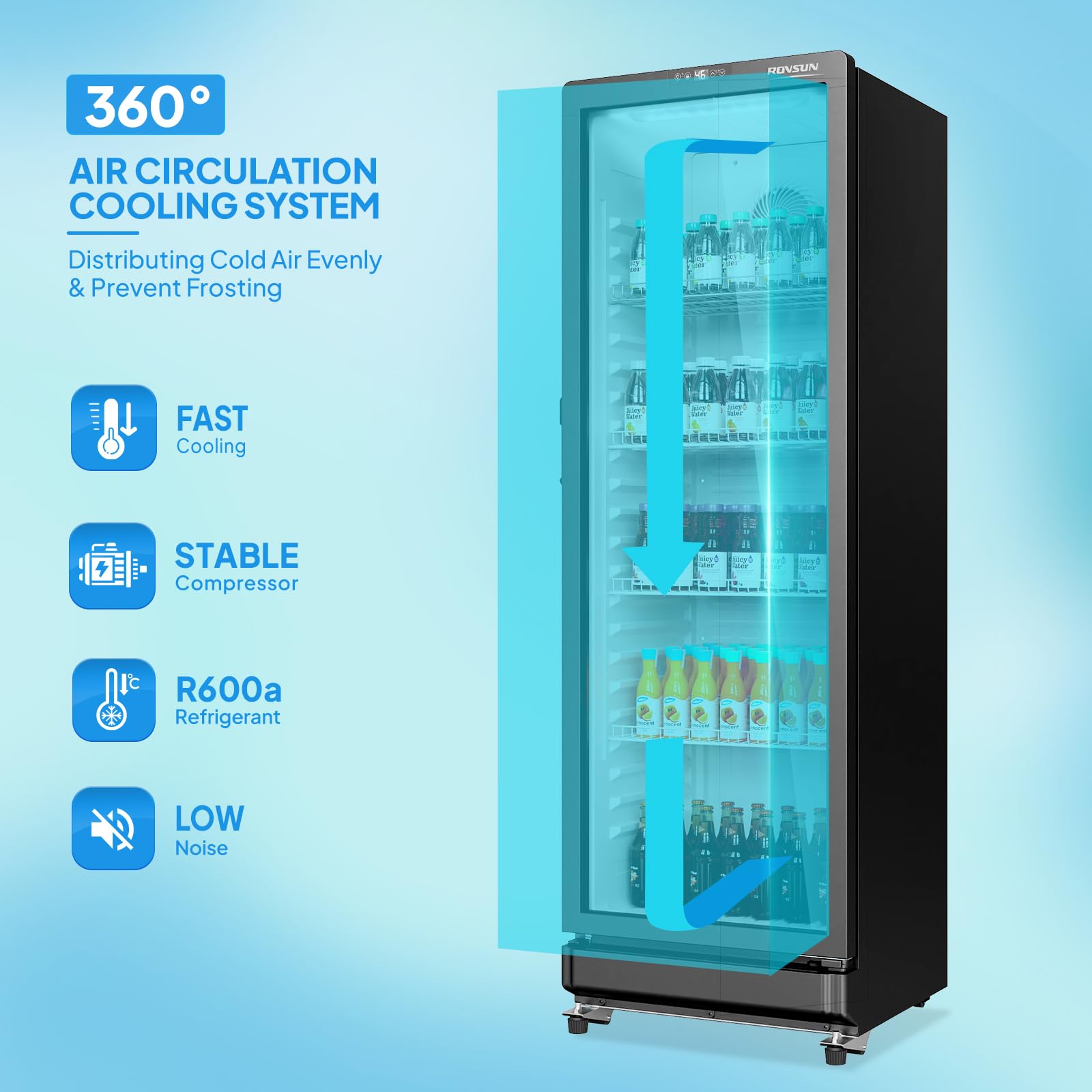 ROVSUN 21" 10 Cu.Ft. Black Glass Door Merchandising Refrigerator
