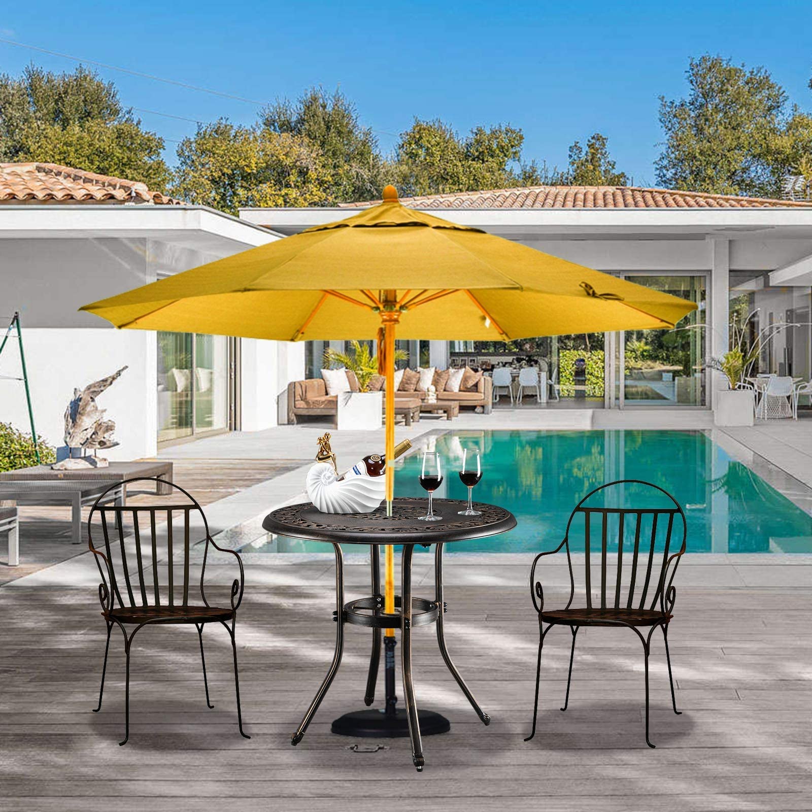 32" Round Outdoor Dining Table with Umbrella Hole Bronze