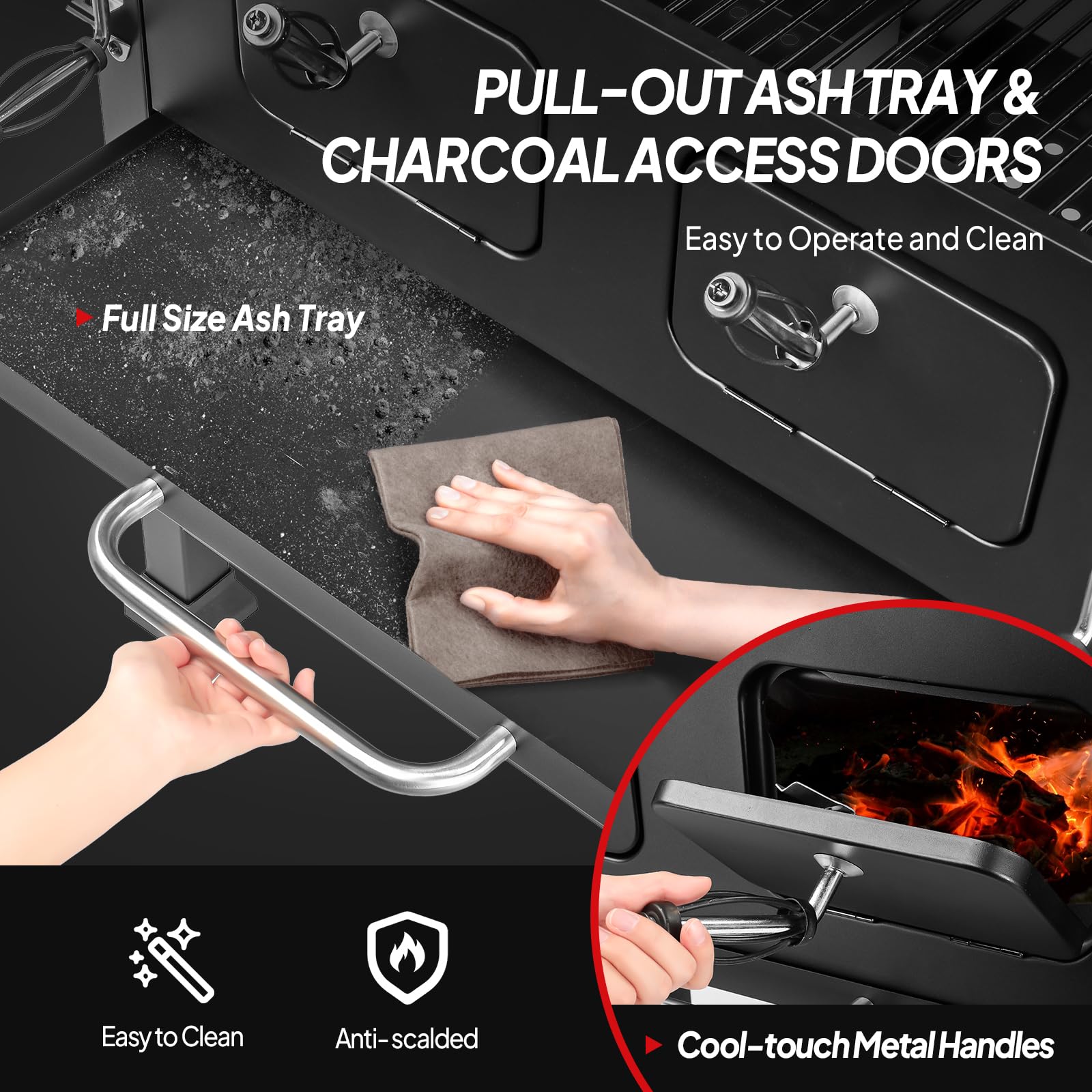 ROVSUN 37.4" Charcoal Grill with Two Foldable Side Tables