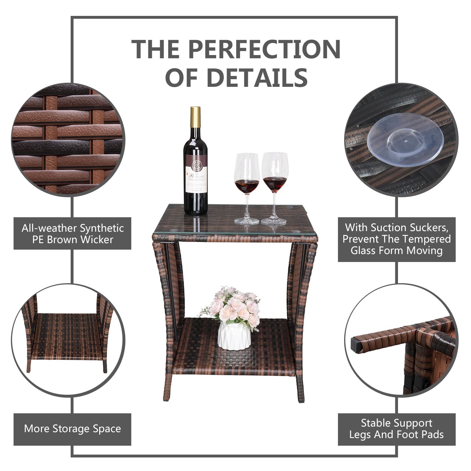 Outdoor Wicker Side Table with Storage Brown