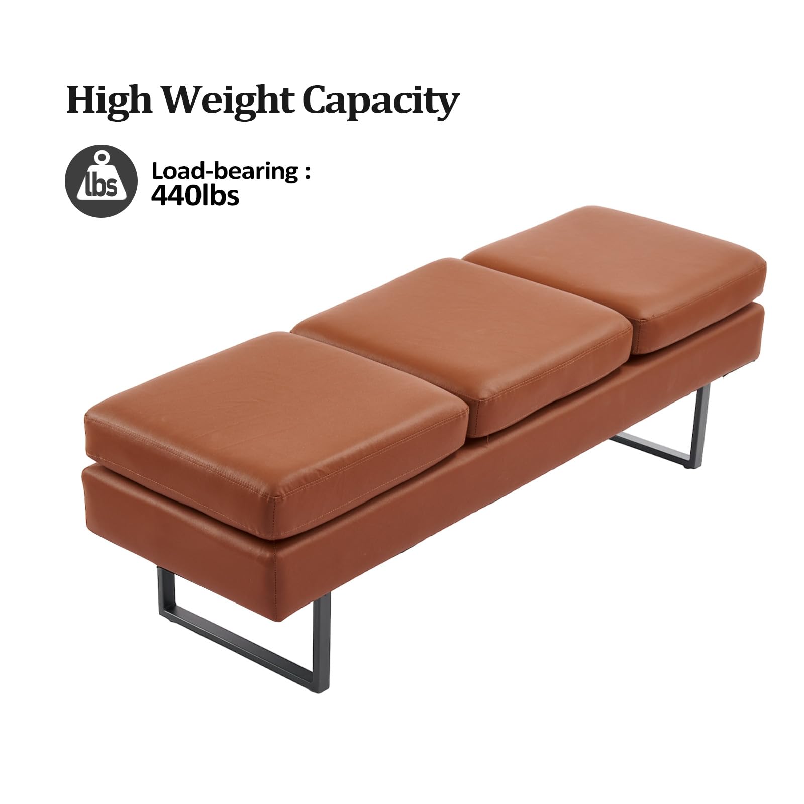 59.5" Waiting Chair Bench Seating Faux Leather Cognac