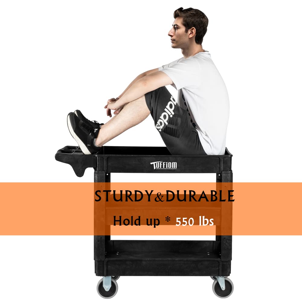 3-Tier 40" x 17" 550 lb. Capacity Plastic Utility Cart with Wheels Black