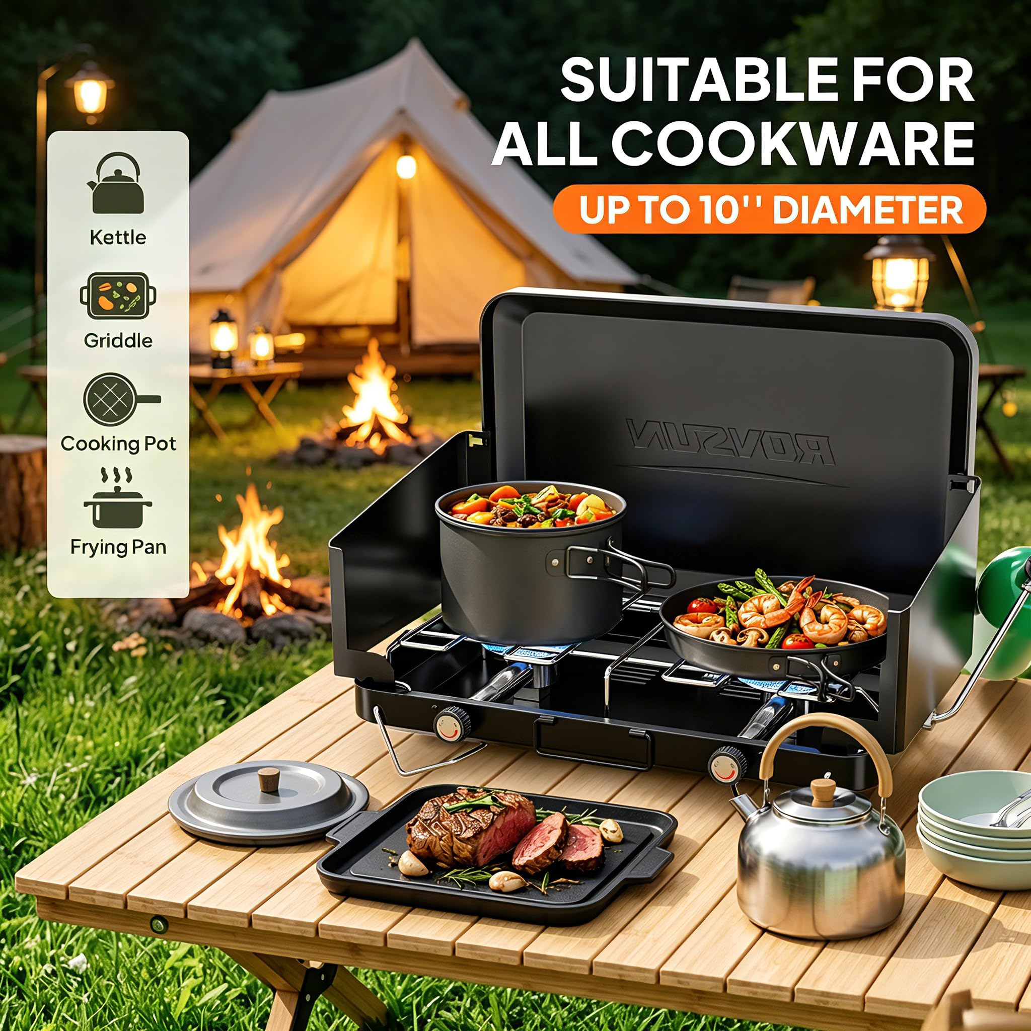 ROVSUN 2-Burner 20000 BTU Propane Camping Stove