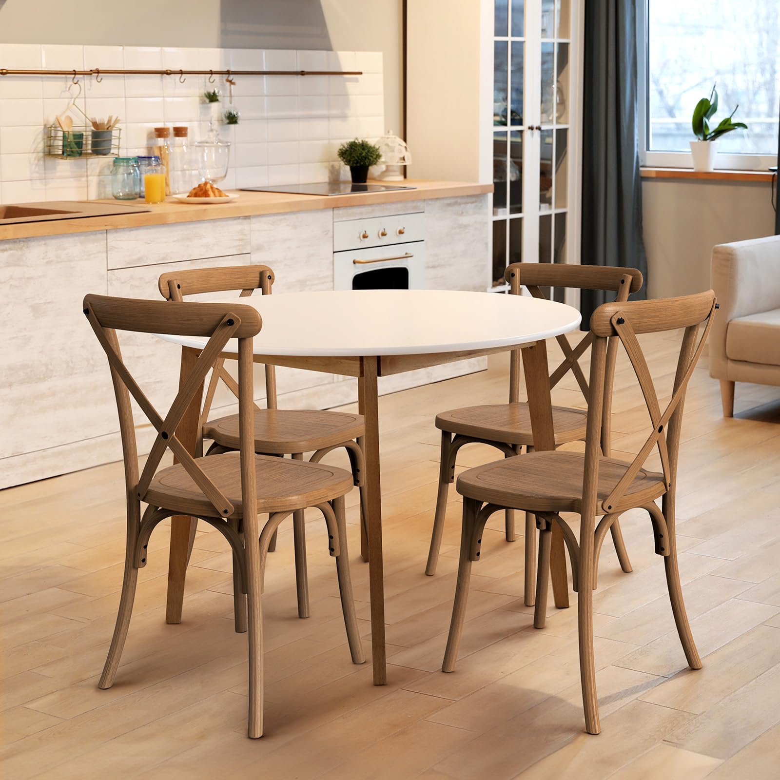 Plastic Outdoor Dining Chair Set Stackable with X Back Brown