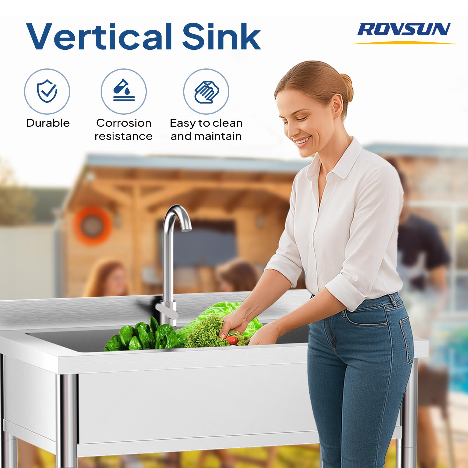 ROVSUN 35" x 22" One Bowl Stainless Steel Sink with Faucet