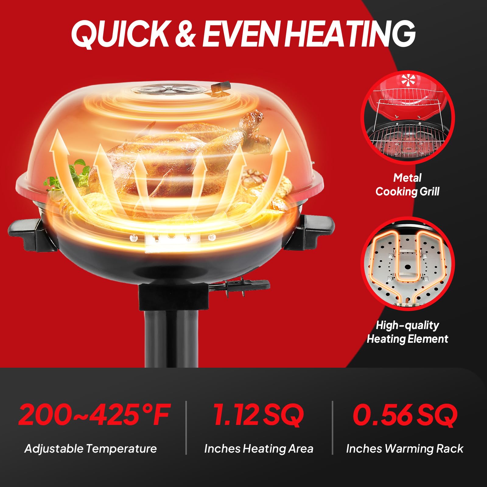 ROVSUN 1,600W Vertical Electric Grill with Cover Red