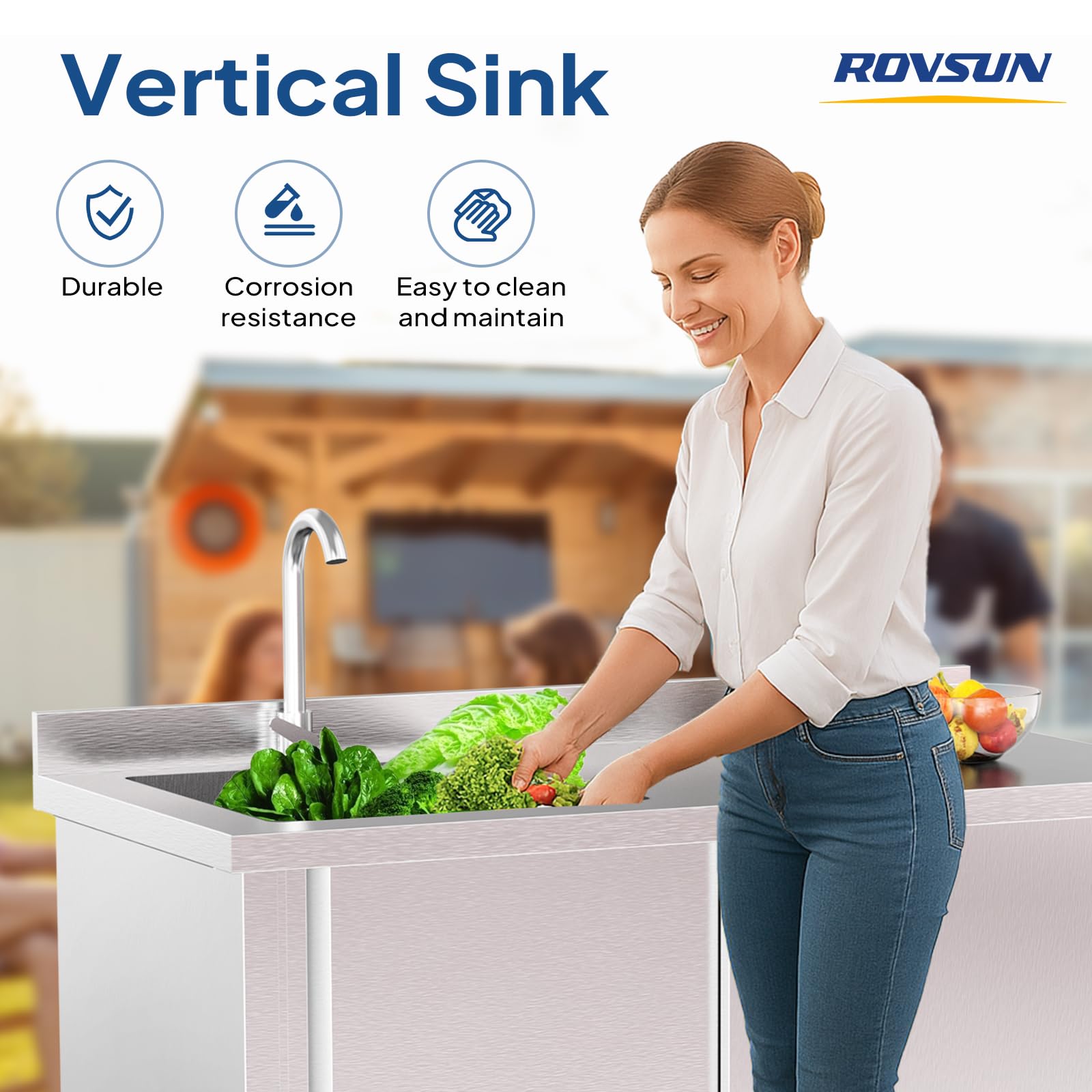 ROVSUN 46" x 22" Stainless Steel Utility Sink with Cabinet