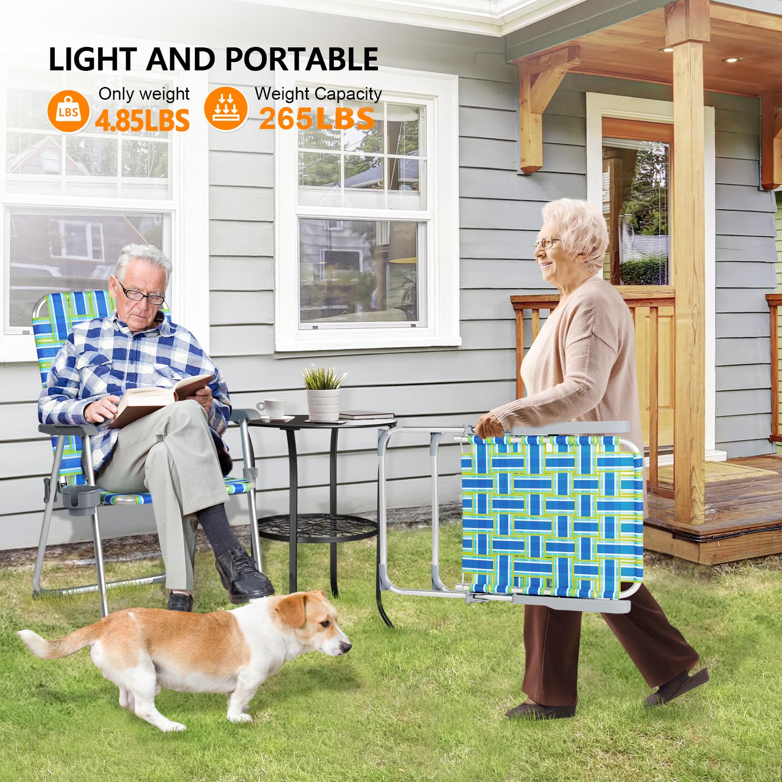 Portable Outdoor Folding Camping Beach Chair Set with Cup Holder Blue