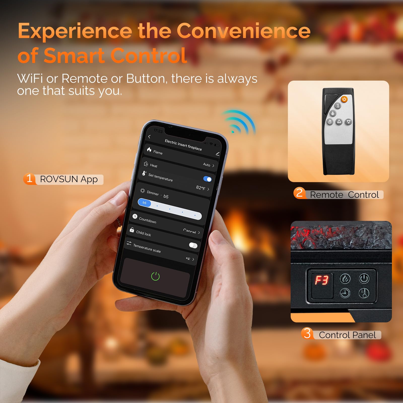 ROVSUN 26" Wide 1400W 120V Electric Fireplace Insert Log with Remote & WiFi Control