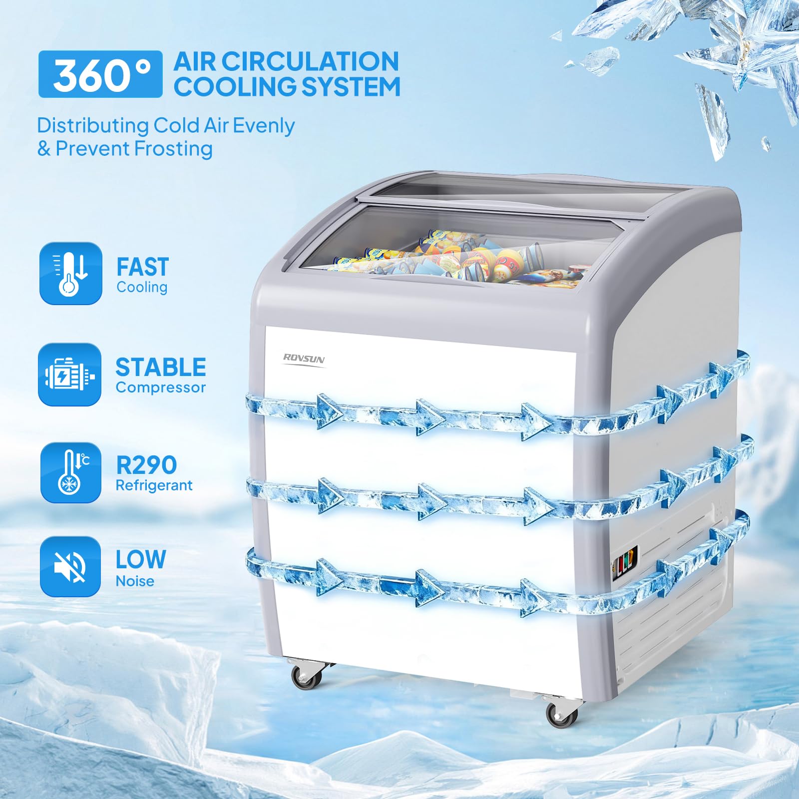 ROVSUN 26" 5.7 Cu.Ft. Curved Top Display Ice Cream Freezer