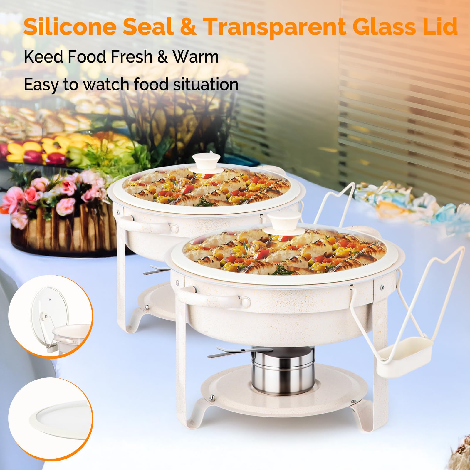 ROVSUN 5 QT Round White Chafing Dish Buffet Set with Lid Holder