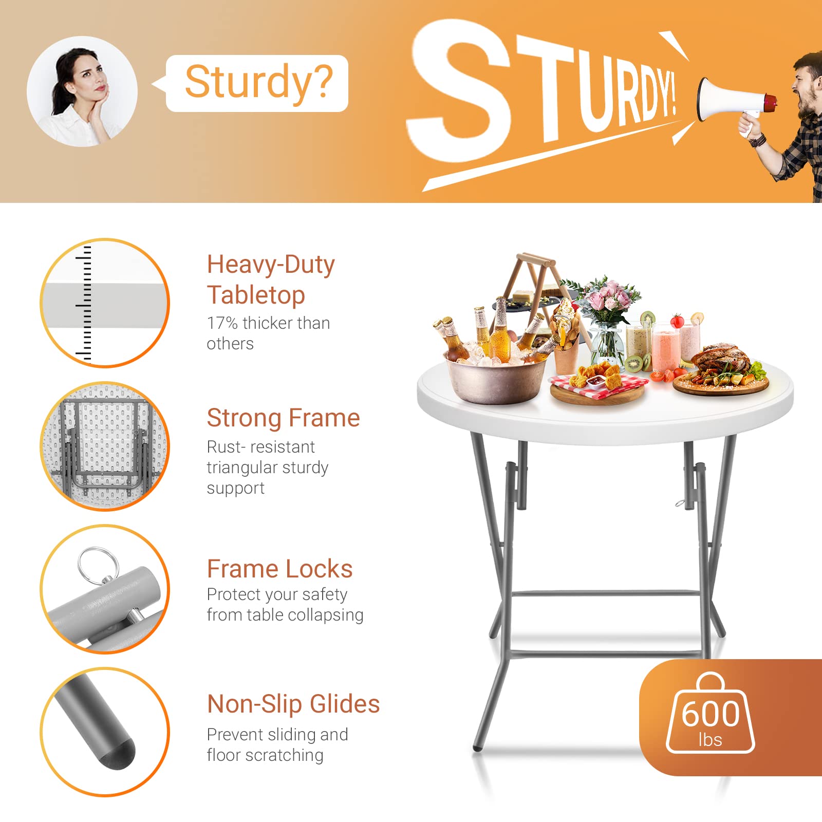 32" Round Folding Portable Plastic Dining Table White