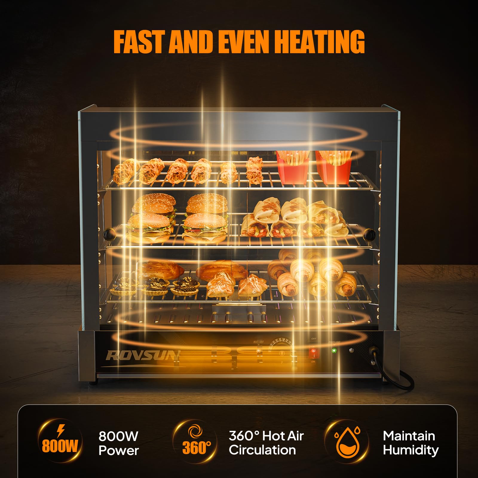 ROVSUN 3-Tier 26" 800W 110V Food Warmer Cabinet for Pizza, Pretzel