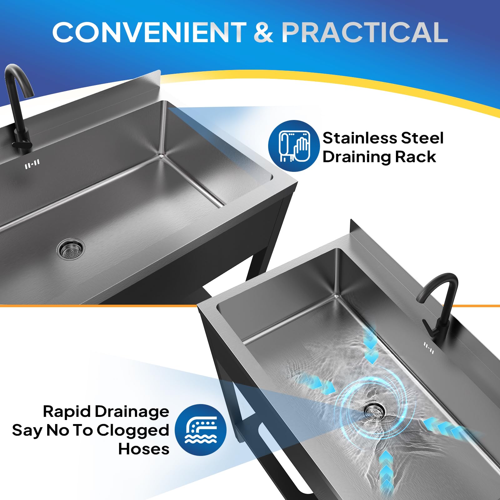 ROVSUN 42" x 23" Stainless Steel Utility Sink with Faucet