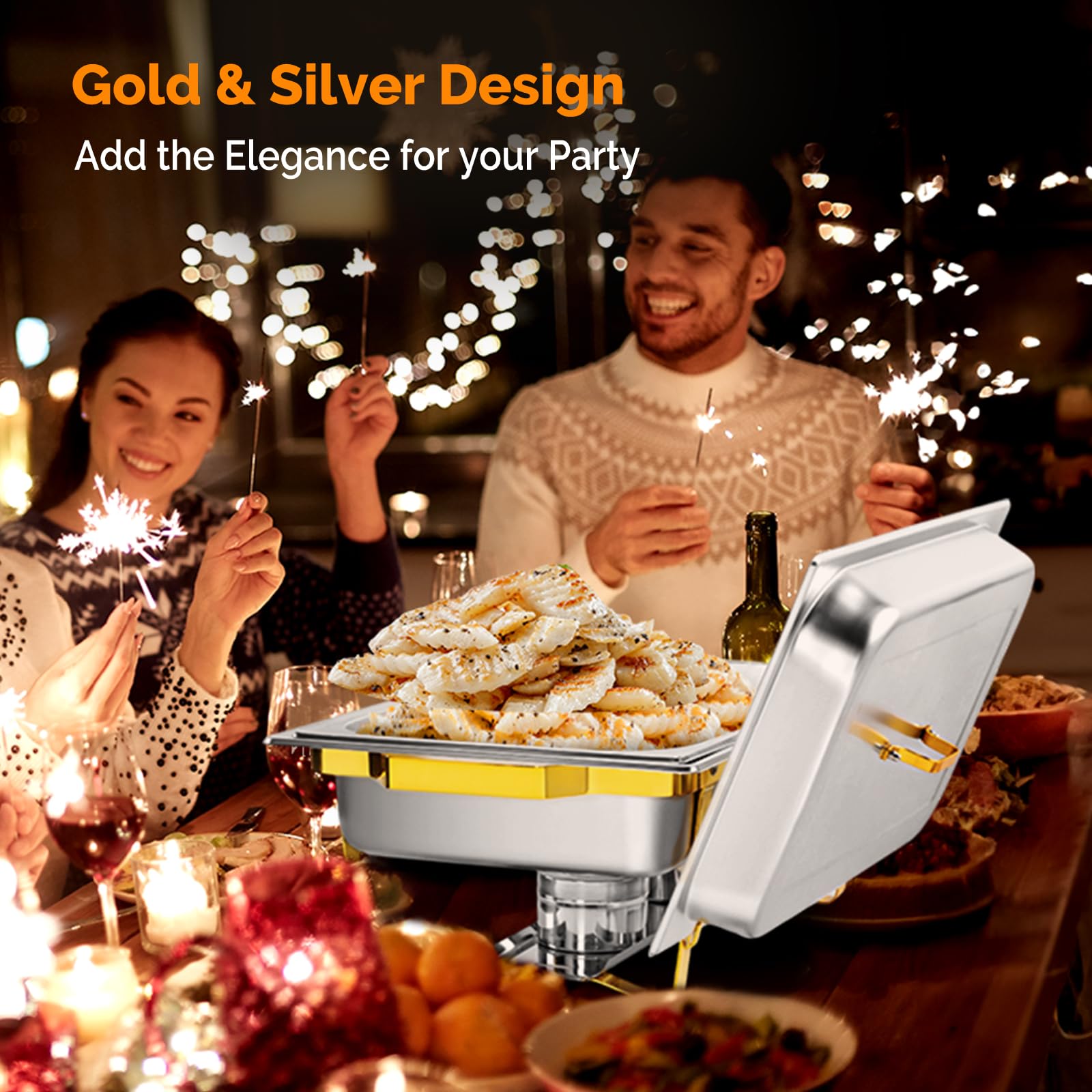 ROVSUN 9 QT Rectangle Gold Chafing Dish Buffet Set with Full Size Pans