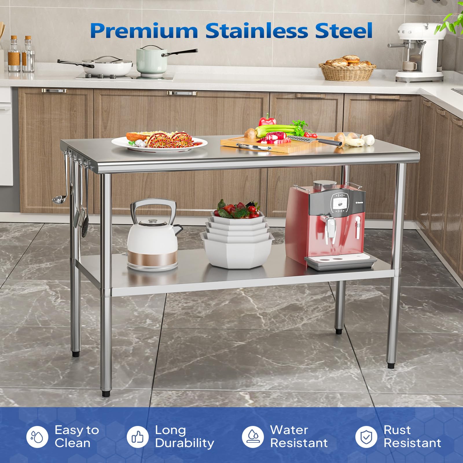 ROVSUN 47" x 24" Stainless Steel Table with Undershelf