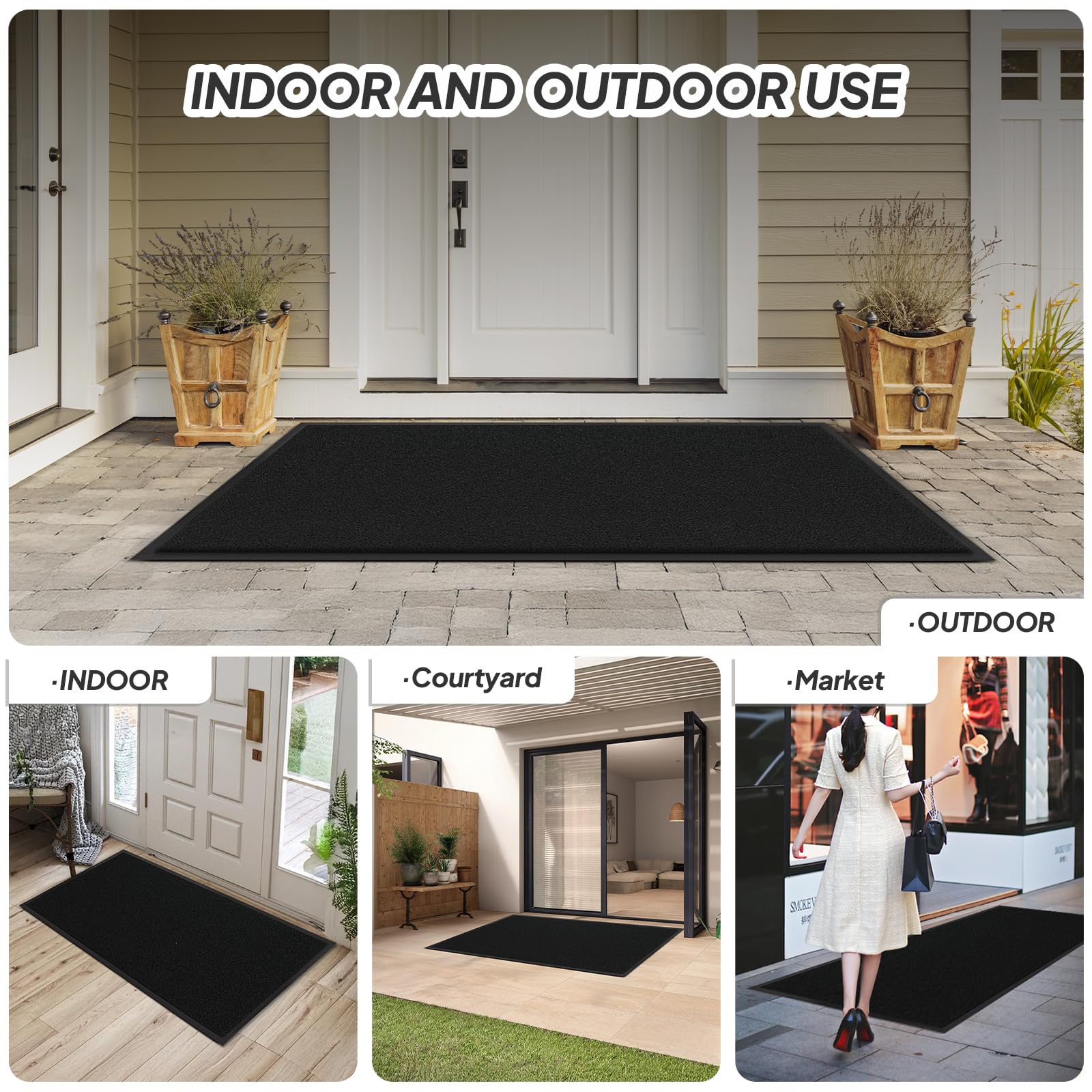 ROVSUN 71" × 35" Front Door Mat Non-Slip Black