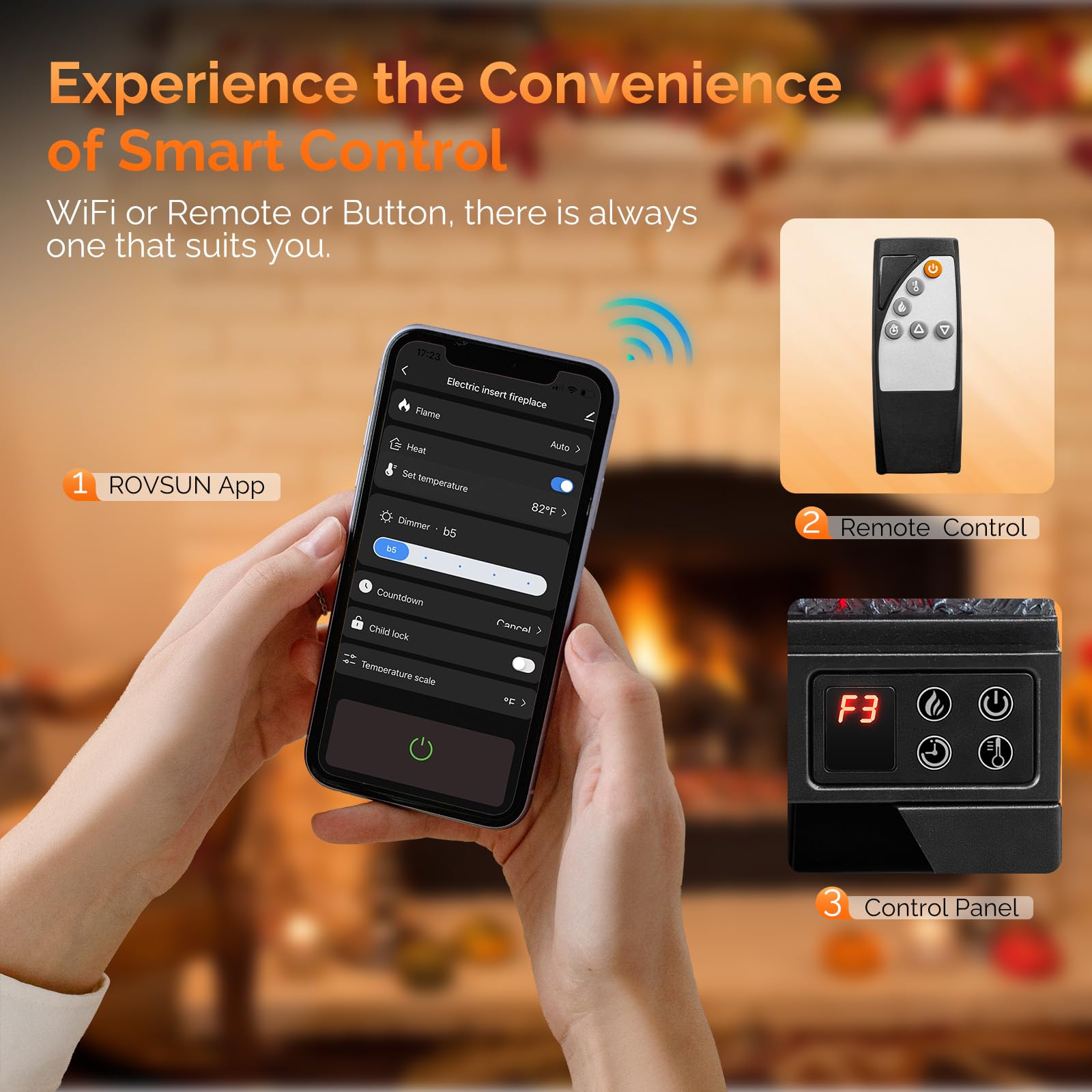 ROVSUN 18" Wide 1400W 120V Electric Fireplace Insert Log with Remote & WiFi Control