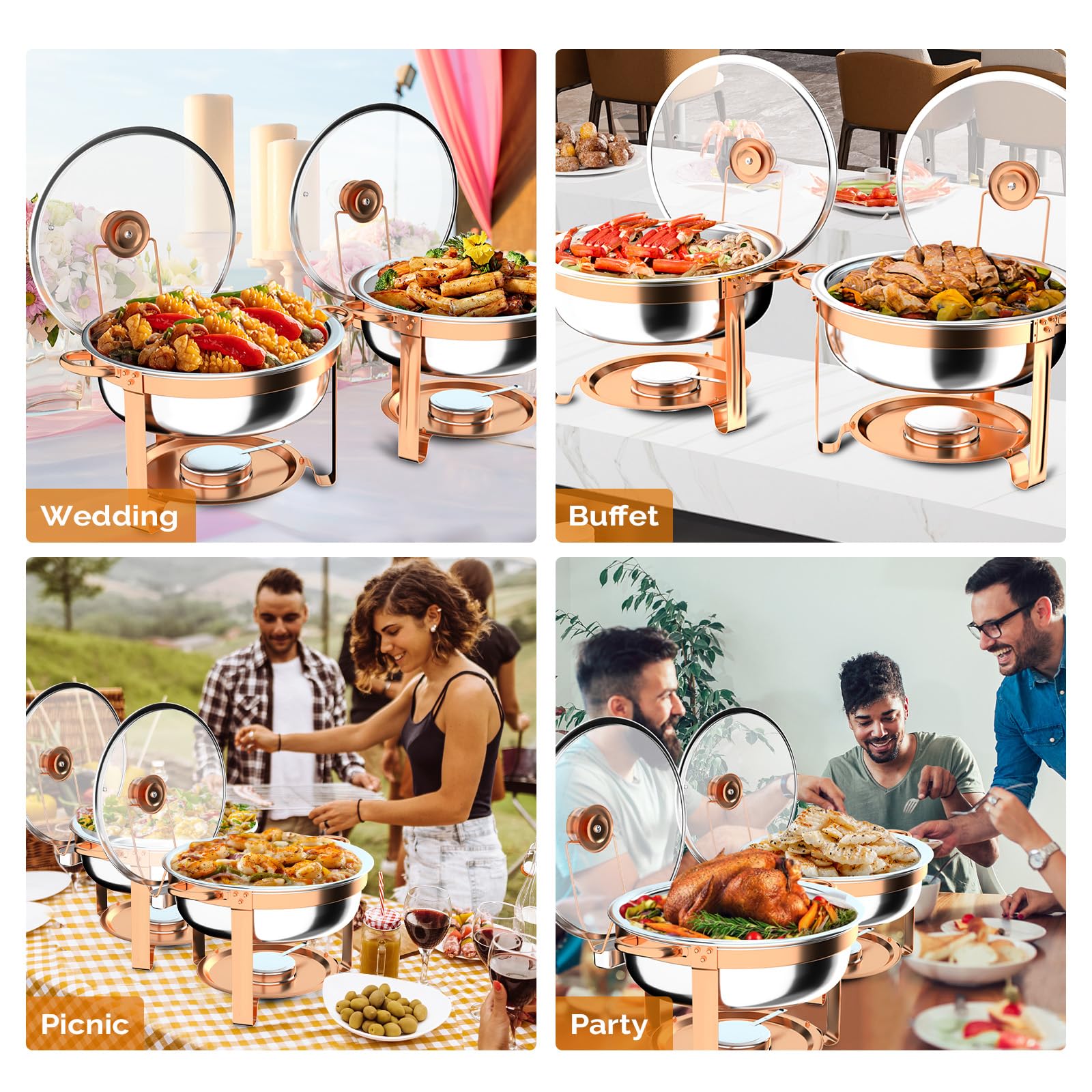ROVSUN 6 QT Round Rose Gold Chafing Dish Buffet Set with Lid Holder