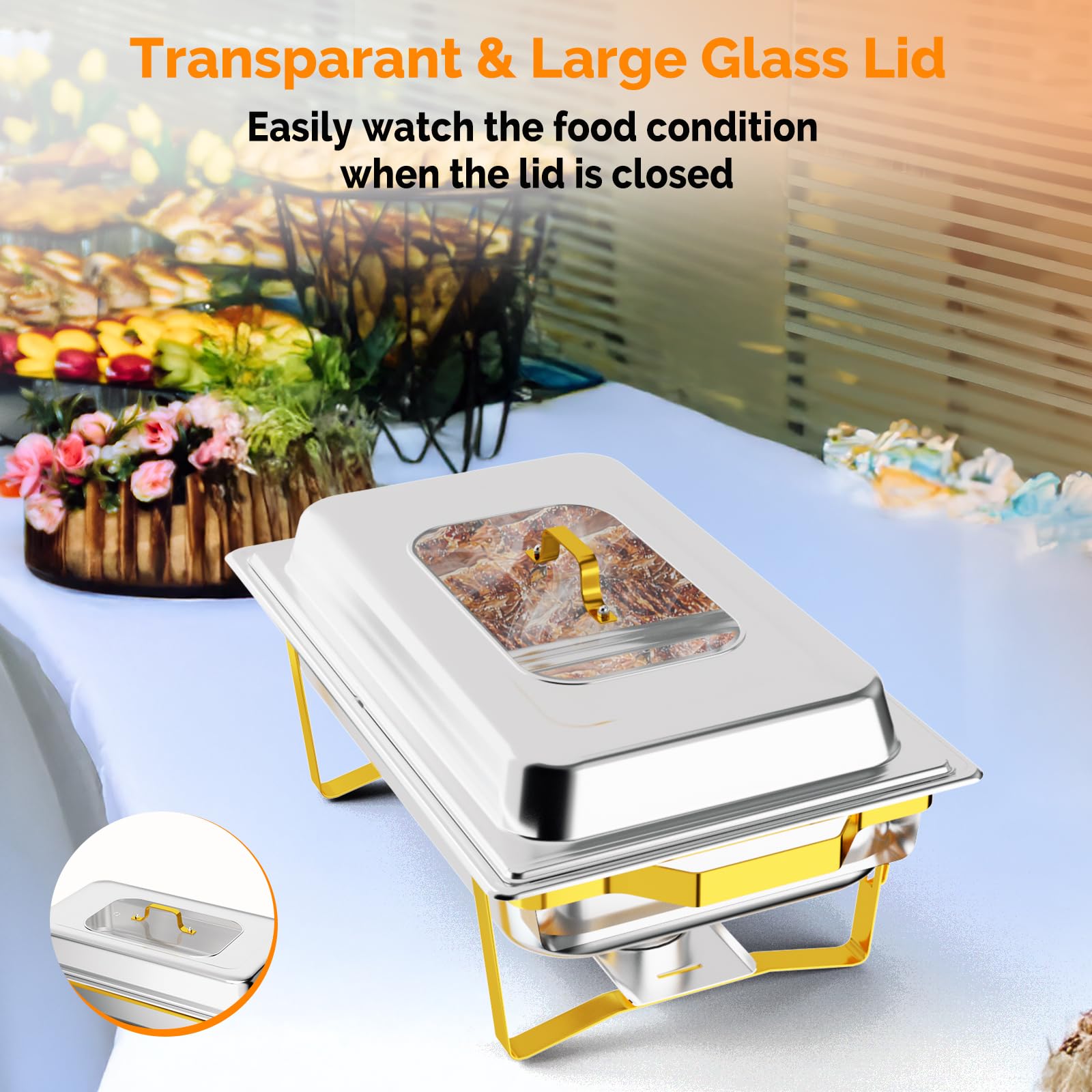 ROVSUN 9 QT Chafing Dish Set with Glass Lid & 2 Half Size Pan