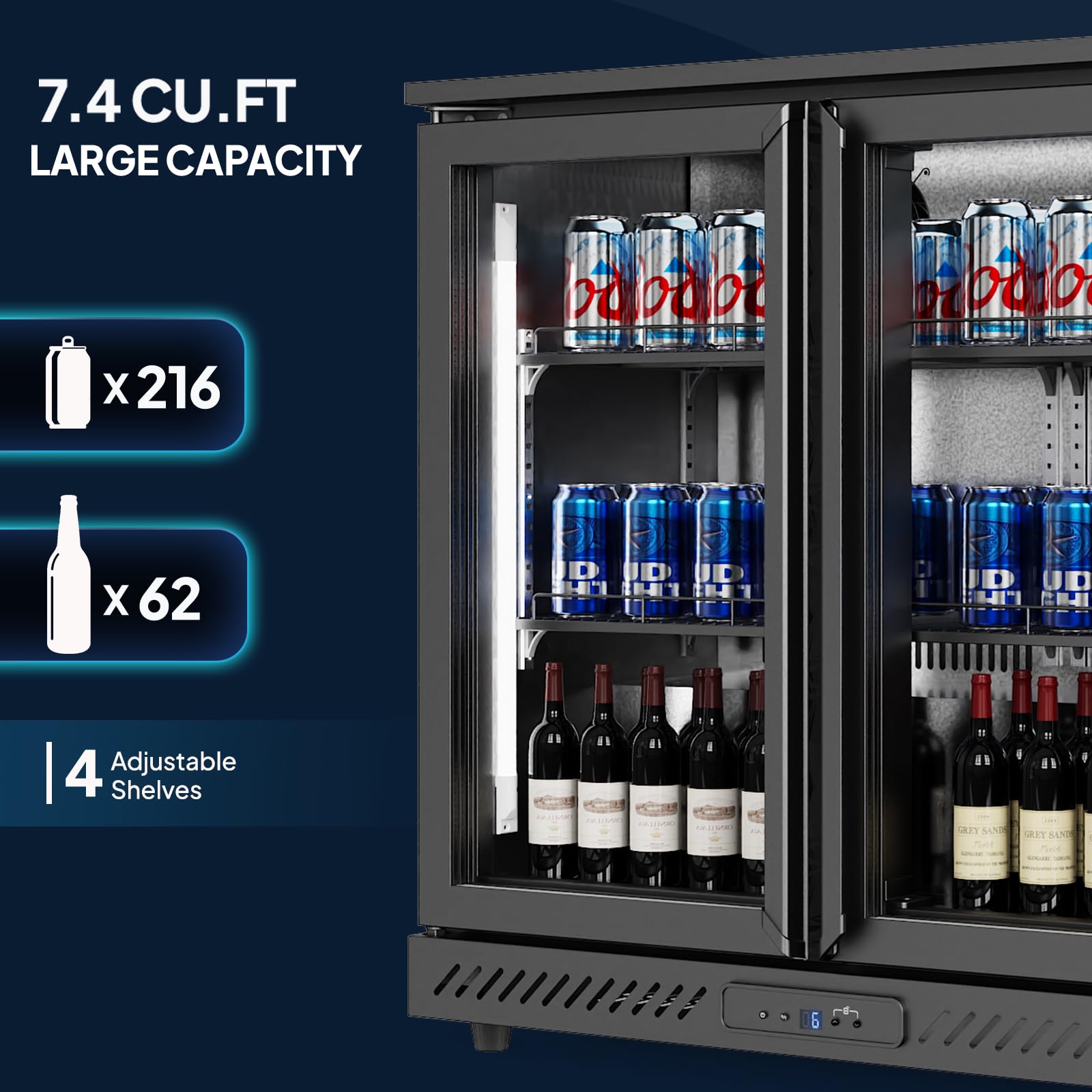 ROVSUN 35.4" 7.4 Cu.Ft. Back Bar Cooler with Double Glass Doors