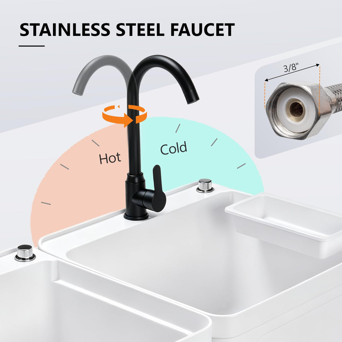 ROVSUN 40" X 19" Double Plastic Laundry Sink with 2 Faucets