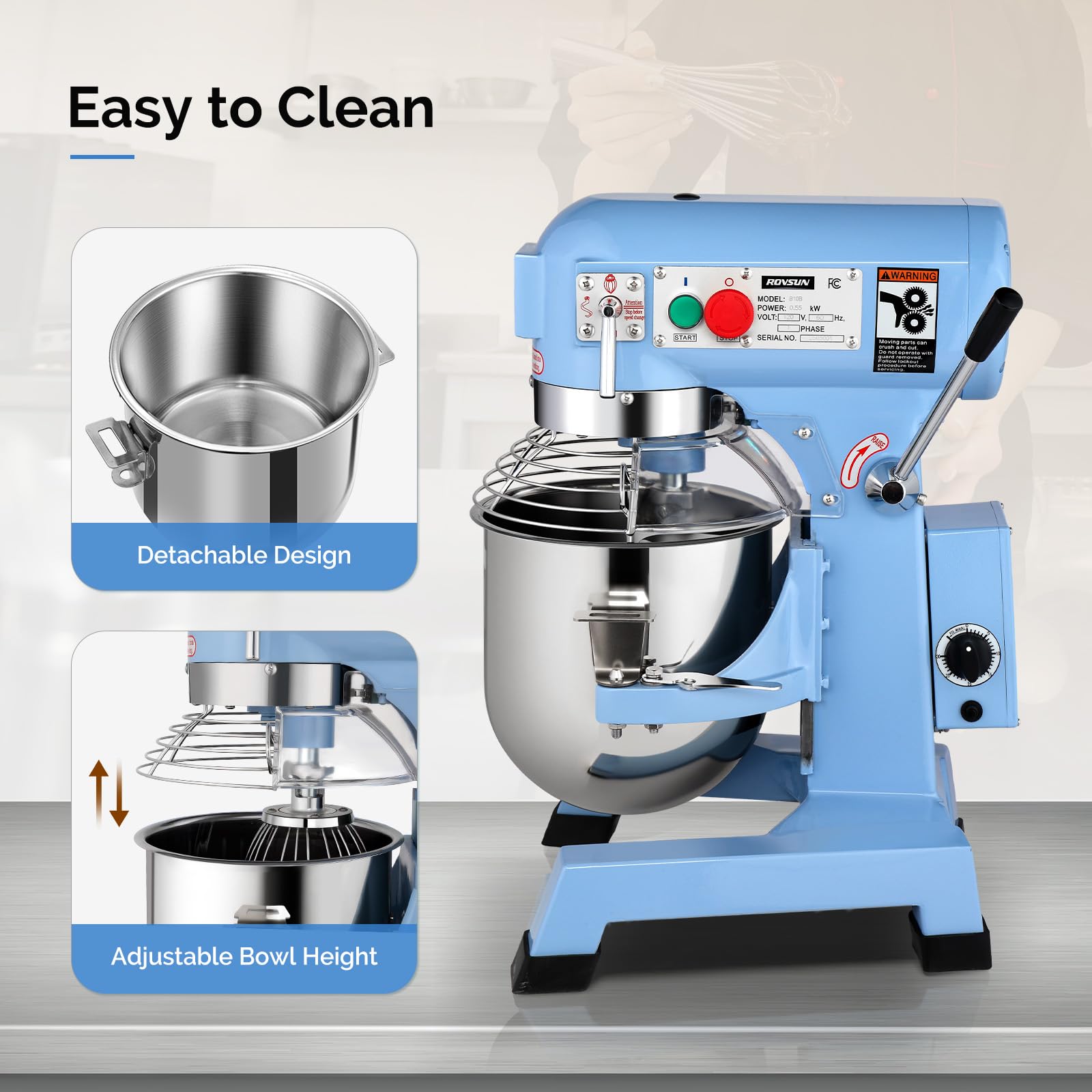 ROVSUN 10 QT 550W 110V Commercial Dough Mixer with 3 Speed Blue