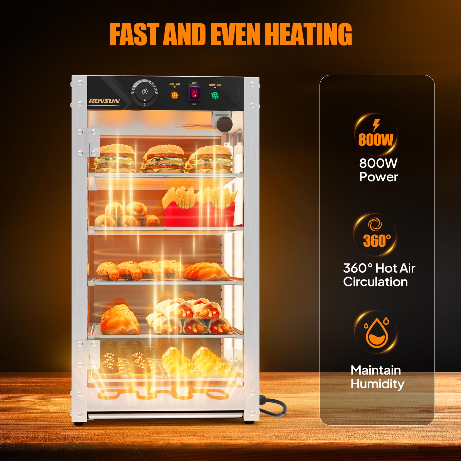 ROVSUN 5-Tier 15" 800W 110V Food Warmer Cabinet for Pizza, Pretzel