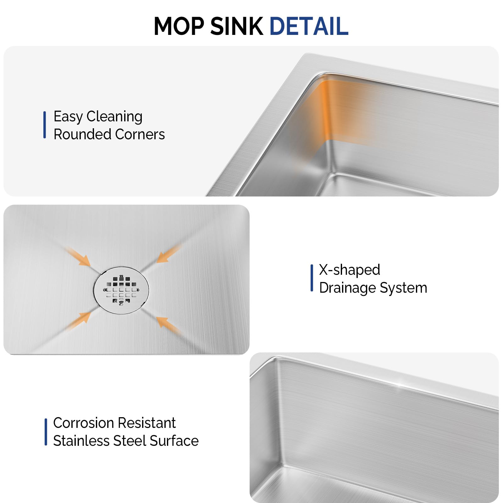 ROVSUN 19" x 22" Stainless Steel Floor Mount Mop Sink