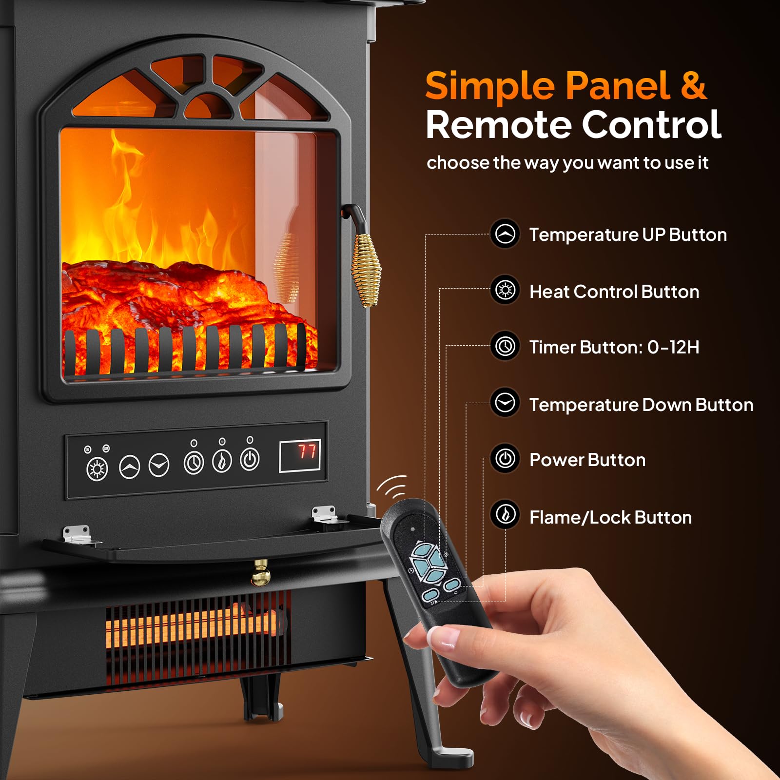 ROVSUN 22" High 1500W 120V Electric Fireplace Stove with Remote Black