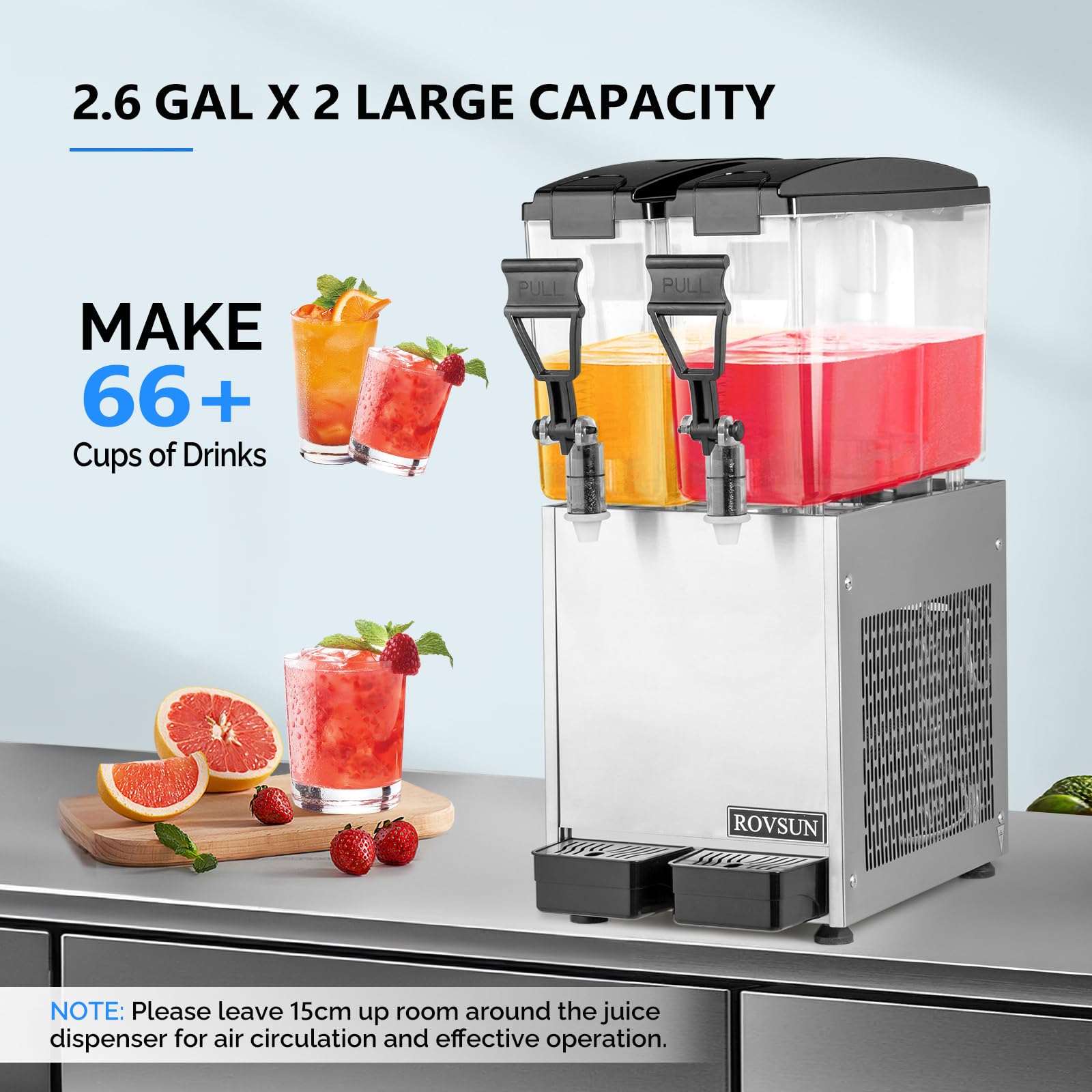 ROVSUN 5.2 Gallon 200W 110V 2 Tank Refrigerated Beverage Dispenser for Juice & Cold Drink