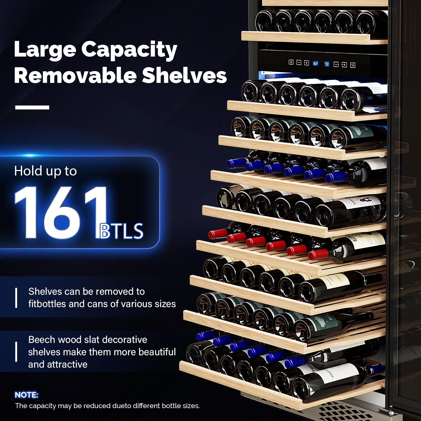 ROVSUN 160-Bottle 24" Wide Dual Zone Wine Cooler Fridge with Digital Temp Control
