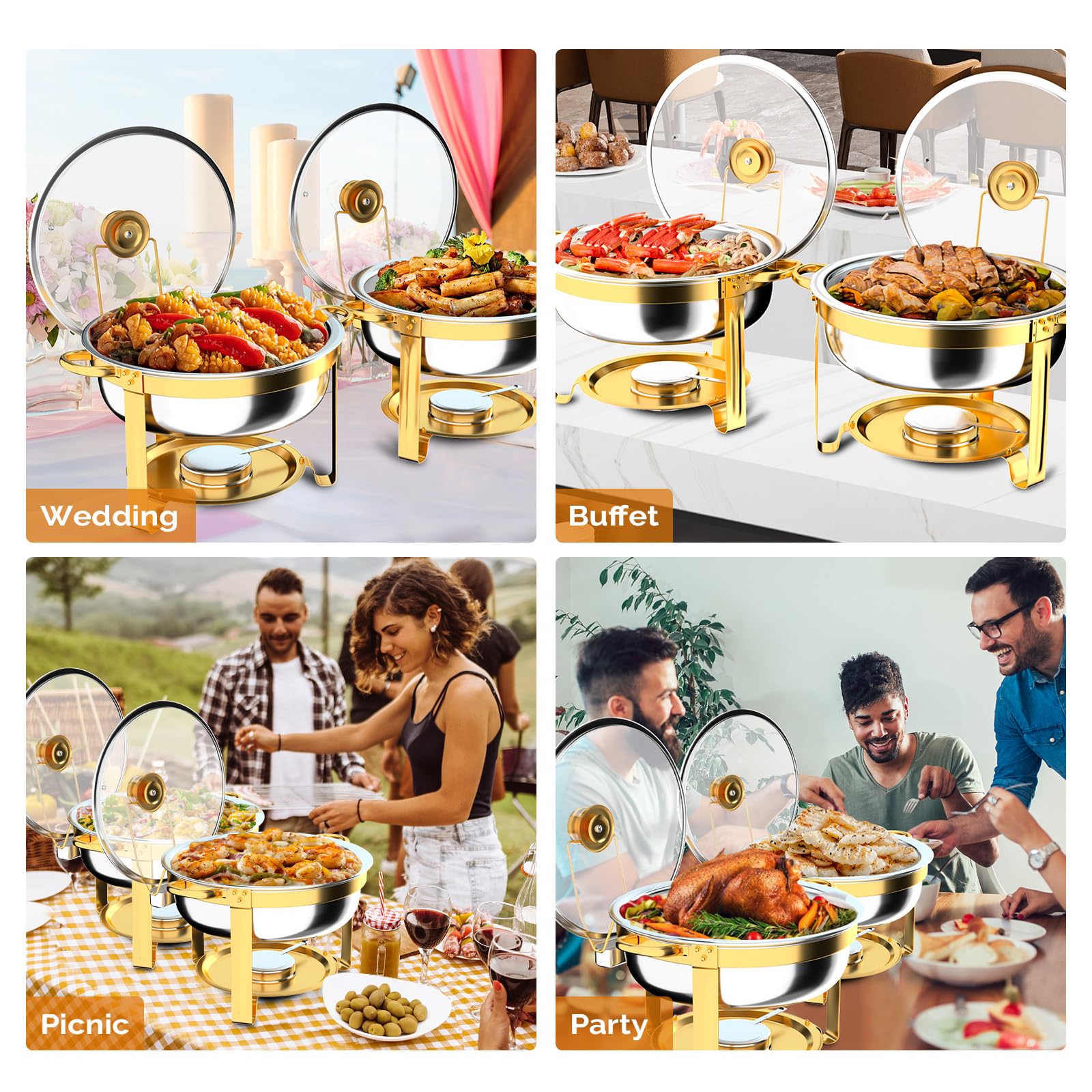 ROVSUN 6 QT Round Gold Chafing Dish Buffet Set with Lid Holder